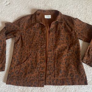 Leopard print denim jacket size small NWOT